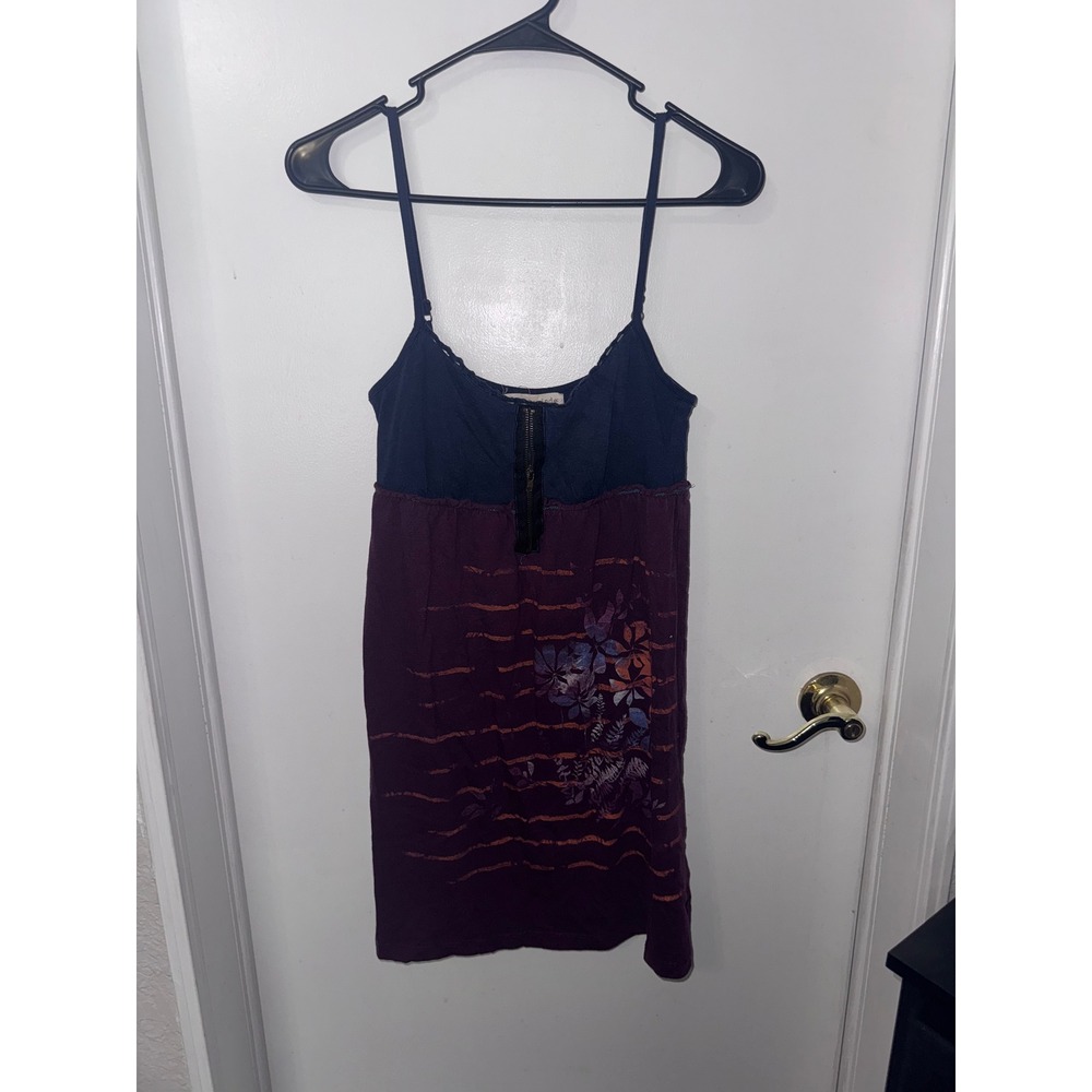 Rewind Womens Cami Dress Medium Navy Purple Floral Zip Front Spaghetti Strap